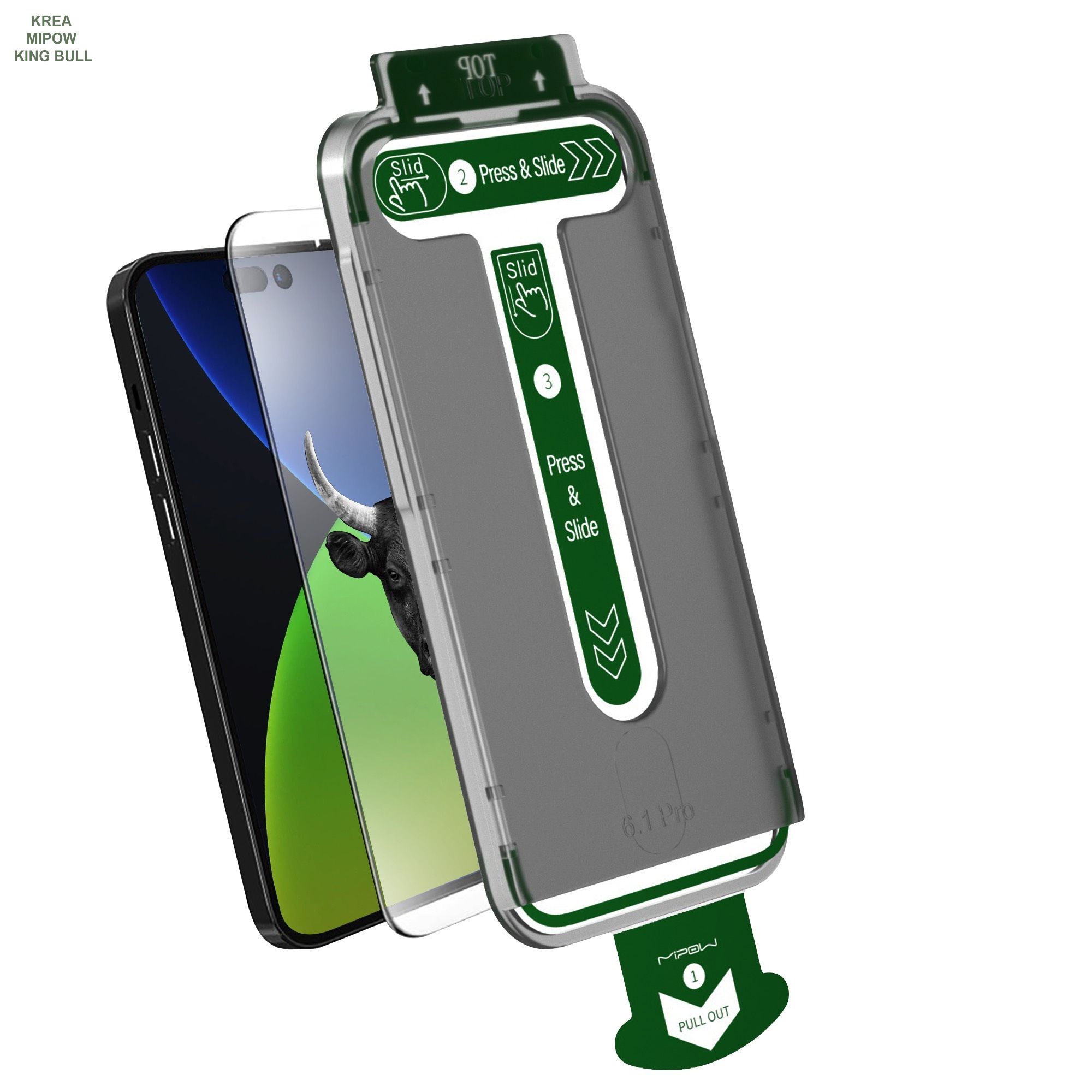 Bộ dán tool hỗ trợ dán cường lực iphone 14 pro mipow kingbull premium silk hd (2.7d) bj403
