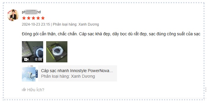 Đánh giá khách hàng về sản phẩm cáp sạc nhanh Innostyle