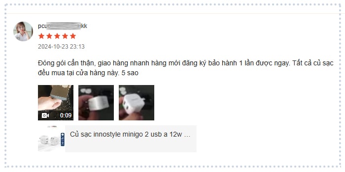 Đánh giá khách hàng về sản phẩm củ sạc Innostyle minigo 2