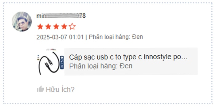 Đánh giá khách hàng về sản phẩm cáp sạc usb to type c Innosttyle