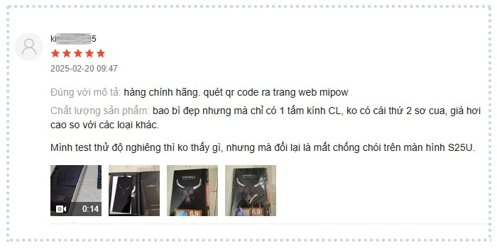 Đánh giá khách hàng về sản phẩm kính cường lực mipow