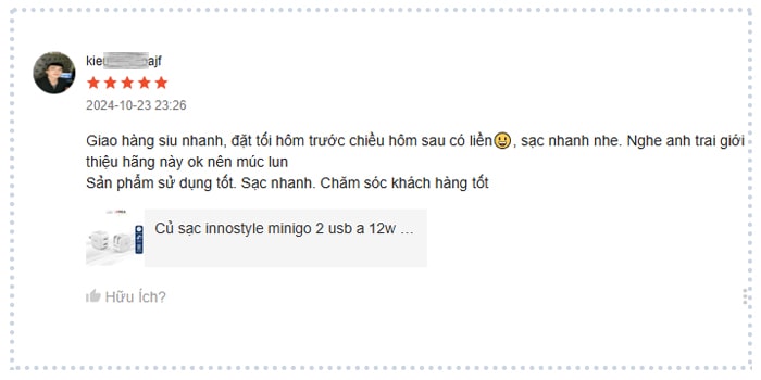 Đánh giá khách hàng về sản phẩm củ sạc Innostyle minigo 2
