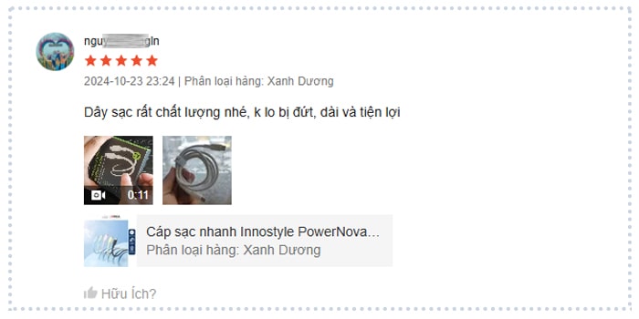 Đánh giá khách hàng về sản phẩm cáp sạc nhanh Innostyle